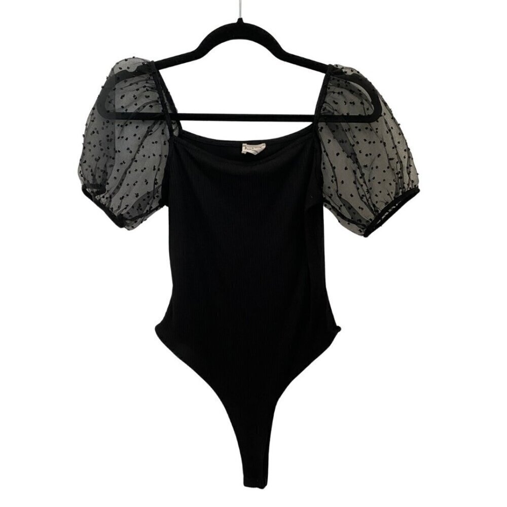 Peach Love Black Ribbed Bodysuit